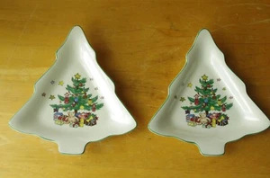 Serving Dish, Nikko, Happy Holidays, 2 Christmas Tree Shaped Candy Nut Dish - Picture 1 of 7