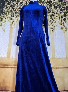 Kobalt Samt Ao Dai mit Hose / Ao Dai Nhung Xanh Cô ban kèm quần (L,XL, 2XL) - Bild 1 von 3