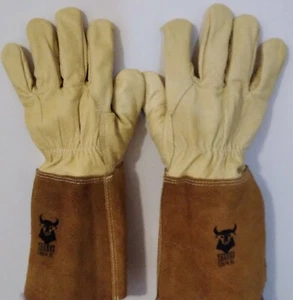 LEATHER TIG WELDING GLOVES MEN'S WORK GLOVES GOLD HIGH TEMPERATURE GLOVES XL PPE - Picture 1 of 2