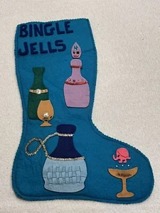 Vintage Felt Sequin Funny Christmas Stocking “BINGLE JELLS” 1970s MCM Decanter - Picture 1 of 10