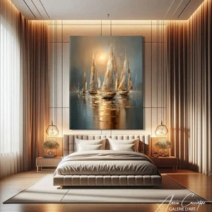 Abstraktes Segelboot Wandbild Kunstdruck Maritim Wohndeko See Haus Deko Kunst Boot - Bild 1 von 10