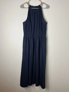 Talbots Navy Blue Maxi Halter Dress Chain Straps Pockets Sz 10 228 - Picture 1 of 9