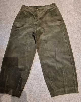 POETRY OLIVE-GREEN CORDUROY ANKLE- LENGTH TROUSERS, SIZE 14. GREAT CONDITION. - Image 1 of 4