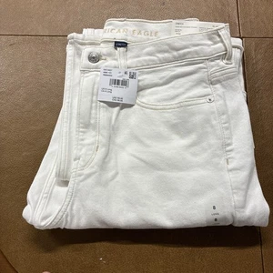 American Eagle weiß Denim super hoher Bund Baggy weites Bein Jeans Größe 8 lang neu mit Etikett - Bild 1 von 19