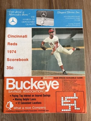 1974 Cincinnati Reds Scorebook 35c With Roster Picture - Image 1 of 3