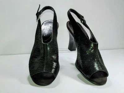 👠Аэрозоли размер 7,5 черный отлива искусственной змеиной кожи заглянуть носок насосы слинга  - Изображение 1 из 4