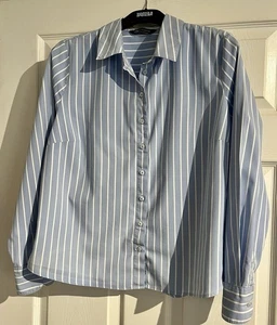 Marks & Spencer Ladies Blue & White Striped Shirt Size 14 - Picture 1 of 3