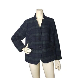 Talbots Blazer Womens 14WP Green Navy Plaid Wool Blend Woman Petites Two Button - Picture 1 of 6