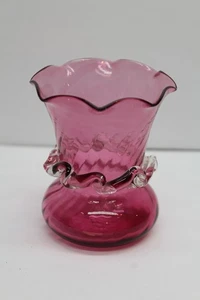Vintage Fenton vetro mirtillo bordo increspato con fascia applicata vaso alto 6-1/2" - Foto 1 di 4