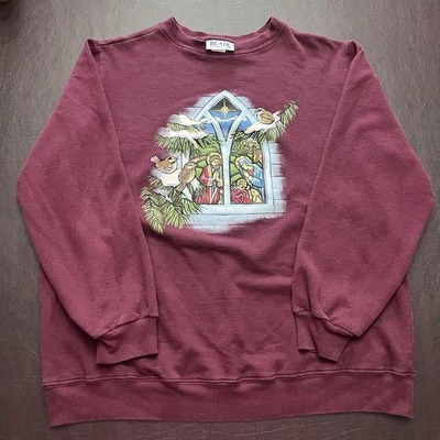 VTG Blair Burgundy Christmas Nativity Holy Family Sweatshirt Large - Image 1 of 4