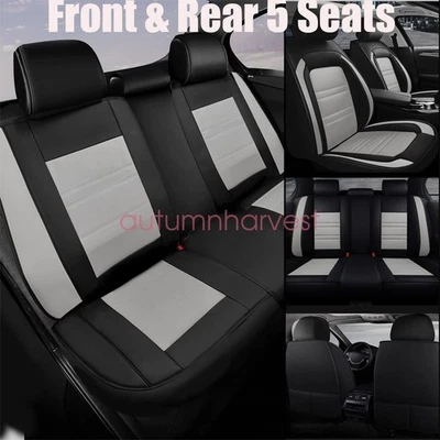 Full Set Fit For BMW Car 5-Seat Cover Leather Cushion Covers Black & Gray - Image 1 of 4