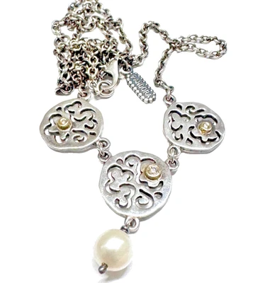 Pandora SS y 14k con Diamantes y Perla BLANCA Collar 'Life is a Path 590309D-45 Foto 1 de 4