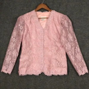 Vintage Korean Kebaya Lace Blazer 12 Pastel Pink Puff Sleeve Feminine Fairycore - Picture 1 of 13