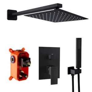 Grifo de ducha de mano de 2 vías con cabezal de ducha cuadrado negro de 8 - Imagen 1 de 12