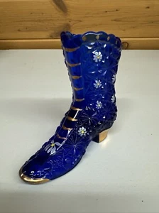 Fenton Glas kobaltblau handbemalt Gänseblümchen Stiefel Schuh signiert D. Fenton - Bild 1 von 14