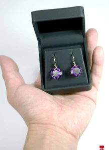Pure 18k 14k Gold Brilliant Cut Round Modern Designer Amethyst Dangle Earrings - Picture 1 of 14