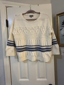 Beautiful Blue And White Sweater With Fringe. Joseph A Size PL - Picture 1 of 9