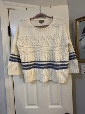 Beautiful Blue And White Sweater With Fringe. Joseph A Size PL - Image 1 of 4