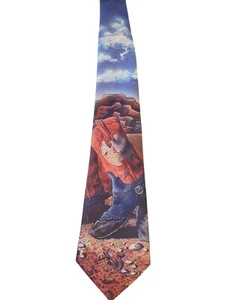 Vintage Ralph Marlin "Boots & Spurs" Mens Tie Necktie 1992 Blue with Cowboy Boot - Picture 1 of 12
