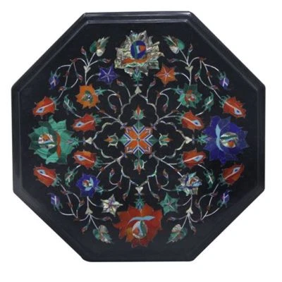 Mesa de mármol 12" multi piedras semipreciosas incrustaciones trabajo hogar decoración Foto 1 de 4