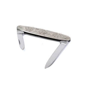 VTG OLD RARE GERMAN MANN SOLINGEN EMBOSSED 2 BLADE METAL FOLDING POCKET KNIFE - Picture 1 of 14