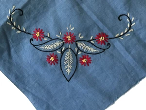 Vintage Southwest Paisley Hand Embroidered Blue Cotton Table Cloth Unfinished - Picture 1 of 13