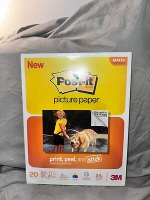 Post-It Picture Paper Matte Non Glare 3M 20pc x 4 NEW  8.5 x 11 print peel stick - Image 1 of 2