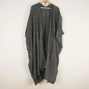House of Wandering Artisanal Silk Overlay Green Small Embroidered Detail Robe OS - Picture 1 of 11
