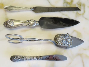 Lote de 4 utensilios para servir (manijas de plata esterlina) - Imagen 1 de 13