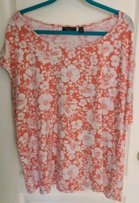 Топ Susan Graver Weekend 3x с коротким рукавом с коралловым/белым принтом - Изображение 1 из 4