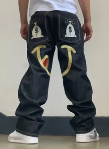 Men's Parish Raw Black Money Bag Wide Leg Denim Pants NWT - Picture 1 of 6
