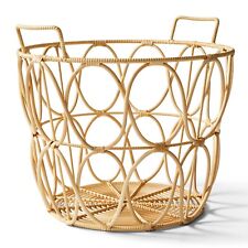 Side Handles Large Natural Poly Rattan Open Weave Round Basket，19.49" x 17.32"