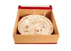 Silver Plated Designer 5 Piece Puja Thali Set with Gift Box daily use for pooja 