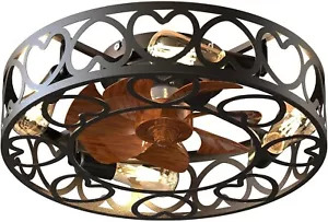 Ceviept Caged Ceiling Fan with Lights Remote Control, Low Profile Flush Mount Fa - Picture 1 of 4