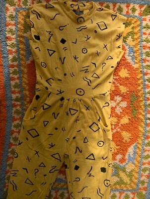 Vintage 1980s Abstract Pattern Cropped Jumpsuit Fits S / 2 - Image 1 of 4