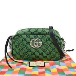GUCCI Marmont GG Pattern Chain Shoulder Bag Canvas Leather Green 631RF291 - Picture 1 of 17
