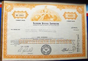 Stock certificate Television Utilities Corp. with warrant 1969-1970 - Picture 1 of 3