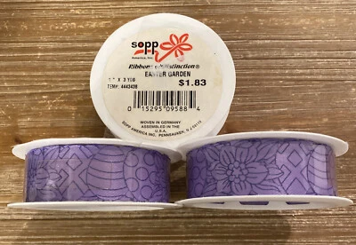 Sopp Fabric Ribbon Purple Easter Garden 1” X 3yds Woven Germany 3 Rolls NEW - Image 1 of 4