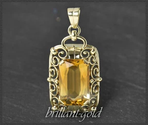Citrin Anhänger mit 15ct, 585 Gold Handarbeit vom Goldschmied um 1950, Vintage - Bild 1 von 7