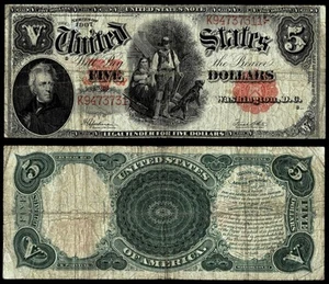 "PCBLIC ERROR" 1907 $5 LARGE SIZE ~~WOODCHOPPER LEGAL TENDER - FINE - Picture 1 of 1