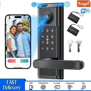 Cerradura de puerta inteligente + cámara y manija cerradura de timbre electrónica biométrica sin llave - Imagen 1 de 12