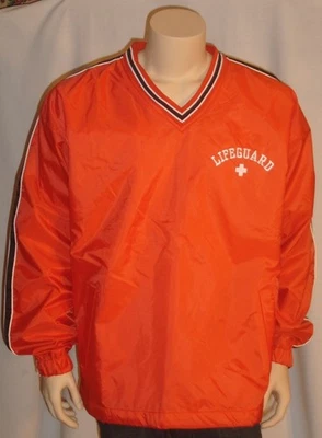 LIFEGUARD 红色尼龙衬里套衫 V 领夹克男式 L 码 44 美元 — 第 1/4 张图片