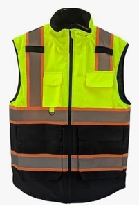 Cold Weather Safety Vest High Visibility Reflective Yellow and Black Size Small - Picture 1 of 7