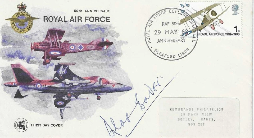1968 Anniversaries RAF Cranwell Handstamp Signed Douglas Bader - Image 1 of 1