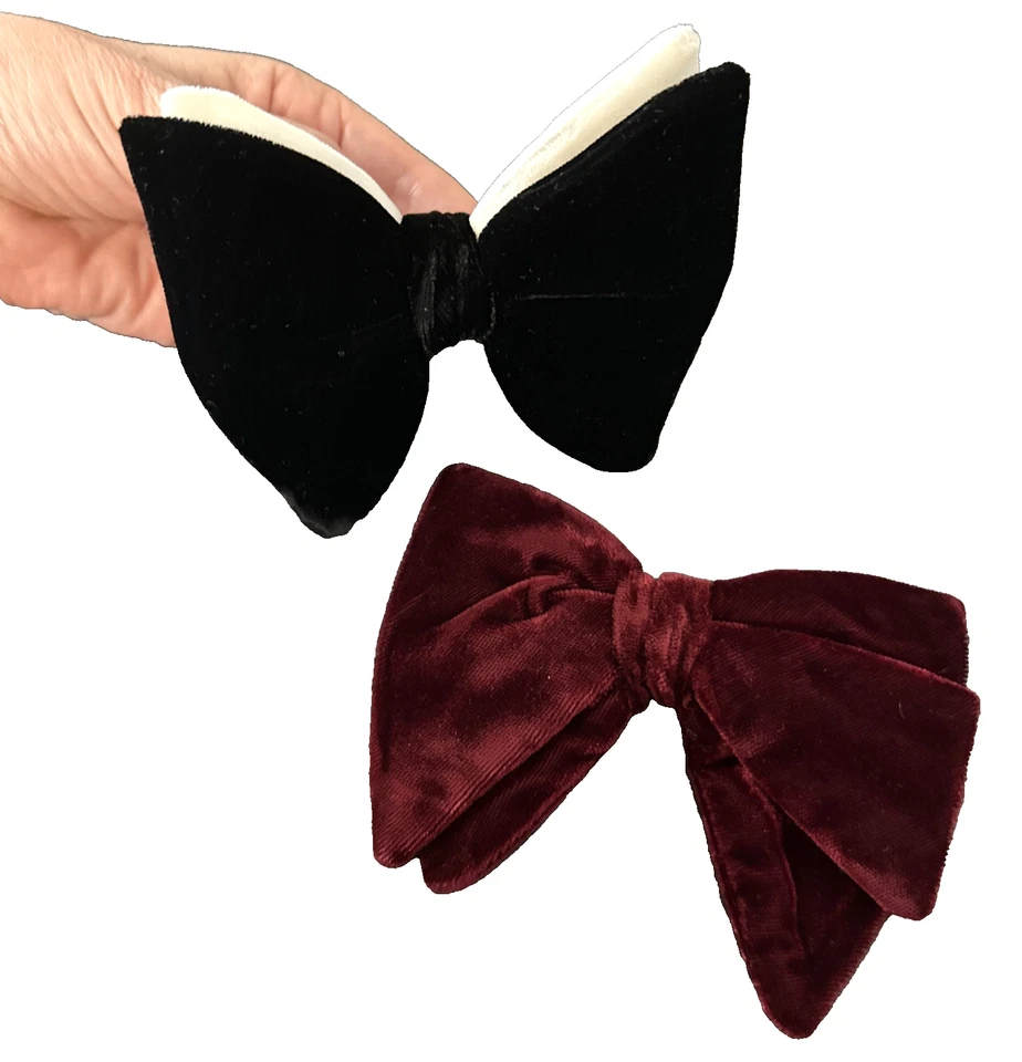 De Colección Terciopelo Mariposa Pajarita Blanco y Negro, Borgoña L Gatsby Clip En LOTE de 2 Foto 1 de 4
