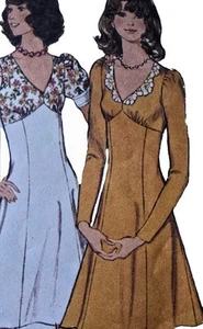 1970s Empire Skater Dress Puff Sleeve Princess Tea Style 4978 Sewing Pattern - Picture 1 of 3