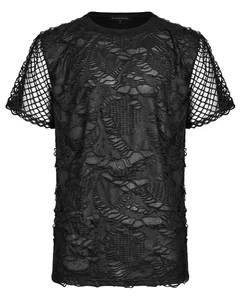 Punk Rave Hombre Gótico Apocalíptico Grunge Deshilachado Red Malla T Camisa Top - Picture 1 of 11