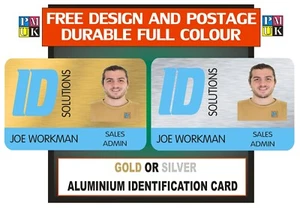 PHOTO ID BADGES CUSTOM FULL COLOUR PRINTED ALUMINIUM ID CARDS STAFF CARDS - Picture 1 of 8