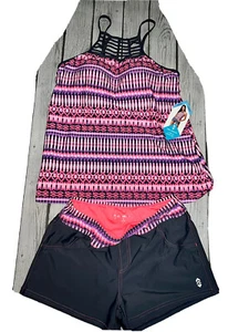 Womens FREE COUNTRY Blush Pink 2-Piece LARGE Tankini Swim Suit Medium Shorts - Picture 1 of 5