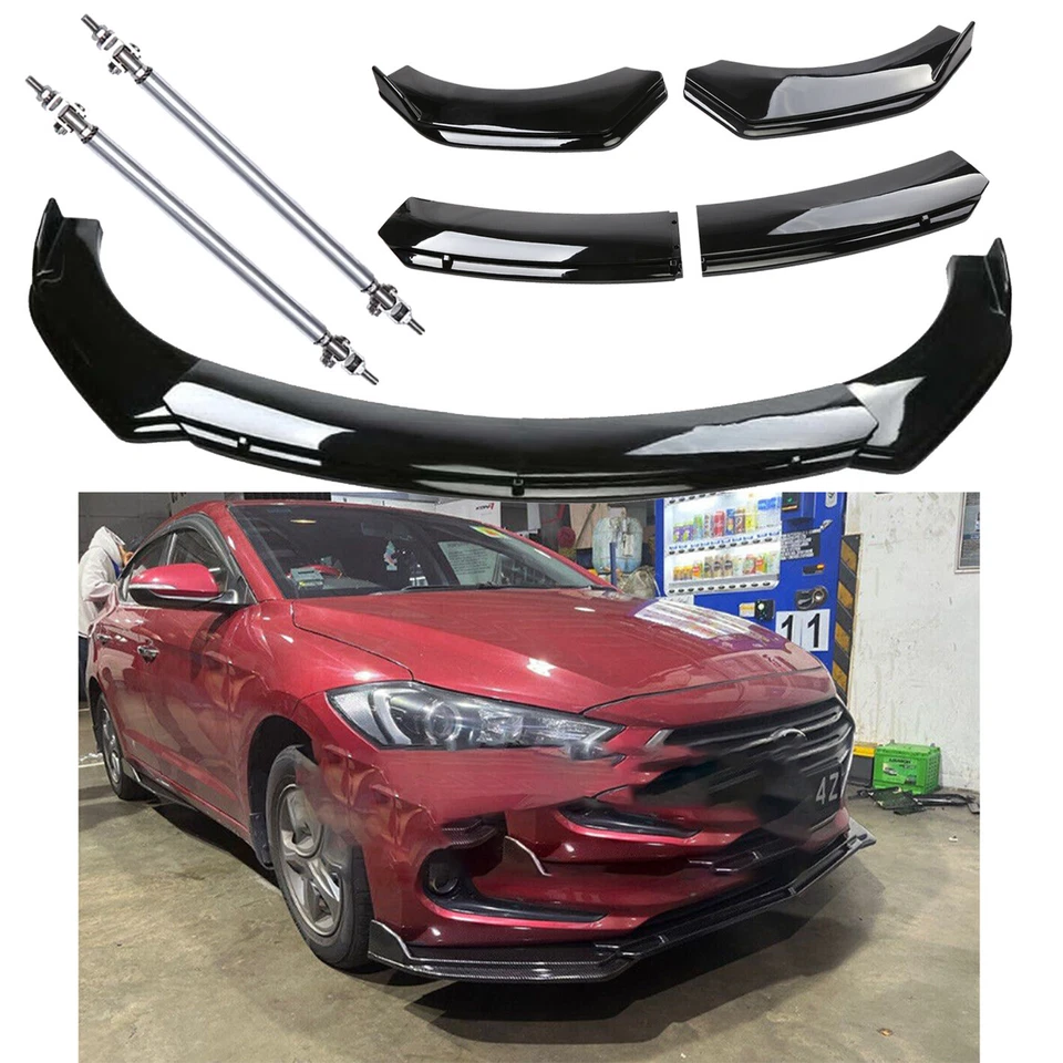 Front Bumper Lip Splitter Spoiler Strut Rod For Hyundai Elantra 2000-23 Body Kit Foto 1 de 4
